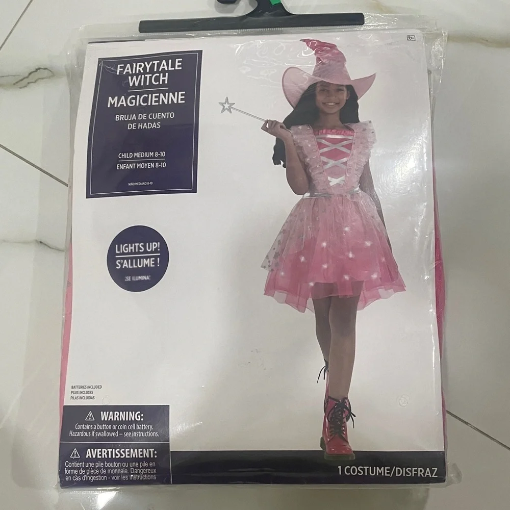 Girls Fairytale Witch Pink Wicked Fancy Dress Up Halloween Costume size 8/10